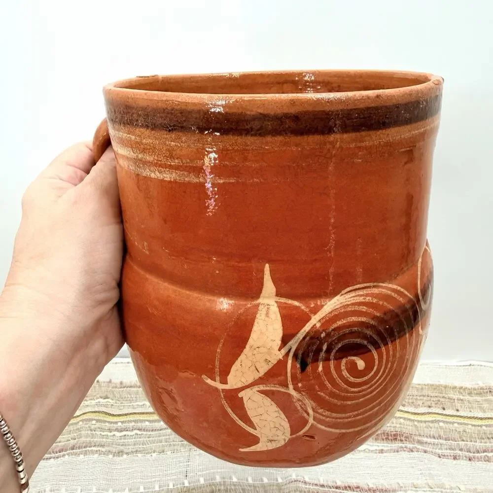 Mexican Ollas De Barro Terracotta Red Clay Pitcher Floral Design